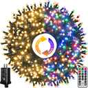 Ollny Christmas Lights, 210FT 640LED Color Changing Christmas Tree Lights with 11 Modes Remote Control, Waterproof Outdoor Light for Outside Indoor Patio Weddings Xmas Decorations (640 LED Dark Green Wire, Warm White & Multicolor)