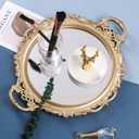 YANIZU Decorative Mirror Tray, Round with Handles, Organizer for Perfume, Makeup, Jewelry, Vintage Display and Serving Tray for Dresser, Counter and Coffee Table, 15.8" x 13", Gold