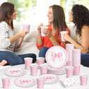 Hushee 200 Pcs Pink Bow Party Supplies Coquette Paper Plates Napkins Cups Pink Bow Baby Shower Tableware Disposable for Birthday Bridal Shower Engagement Bachelorette Party Dinnerware Supplies