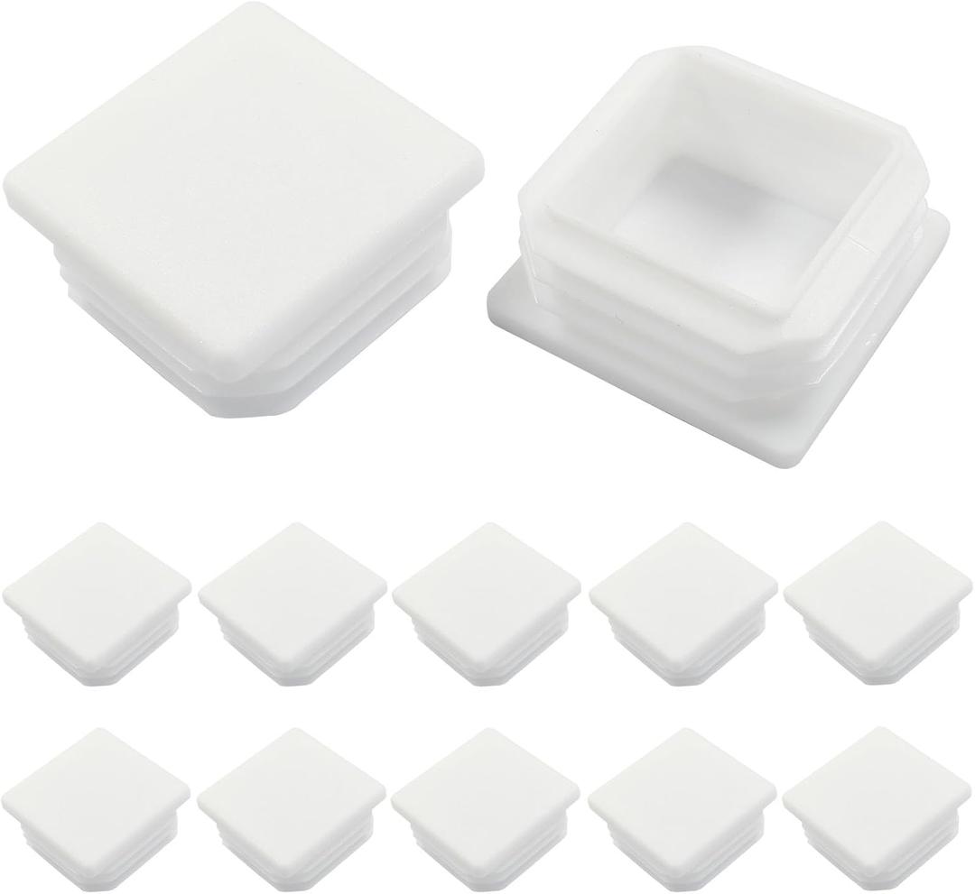 Hordion 12 Pcs 1 1/2" Square Plastic Plugs, White Tubing End Cap Chair Leg Inserts for Pipe Post Chairs Furniture