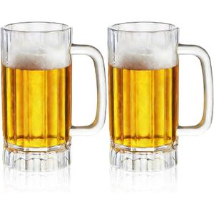 2Pack 16oz Plastic Beer Mugs with Handle, Reusable Acrylic Drinking Cups, Clear Beer Stein Glasses for Whiskey Juice Cocktail Beverages, Beer Glasses Cups for Party Bar Home Hotel (470ml)