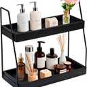 Acacia Bathroom Organizer Countertop 13.6 x 14 x 6.7 inches, 2-Tier Wood Counter Standing Rack, Countertop Storage Shelf for Organizing Bathroom Kitchen Office Desk Vanity Cosmetic Balcony (Black)