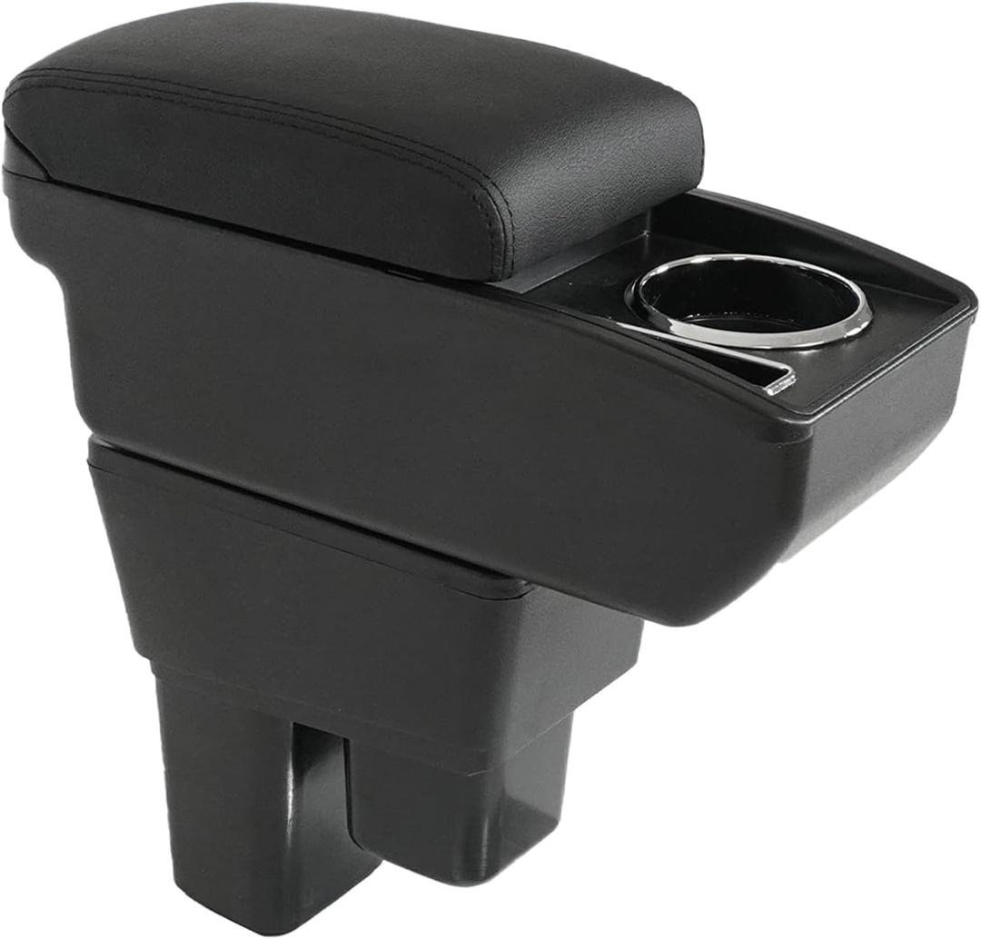 Car Armrest Box Compatible with Honda Fit Jazz Hatchback 2009-2013 | Accessories Storage Center Console Double Layer Armrest Organizer Box with Cup Holder Black Stitching