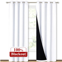 NICETOWN 100% Blackout Window Curtain Panels, Cold and Full Light Blocking Drapes with Black Liner for Nursery, 84 inches Drop Thermal Insulated Draperies (White, 2 Pieces, 52 Wide Each Panel)