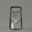 GUAGUA for iPhone 17 Pro Max Case with Stand, 360° Magnetic Rotatable Ring, Clear Back Plating Edge Invisible Ring Holder Slim Shockproof Protective Kickstand Phone Case for iPhone 17 Pro Max, Golden