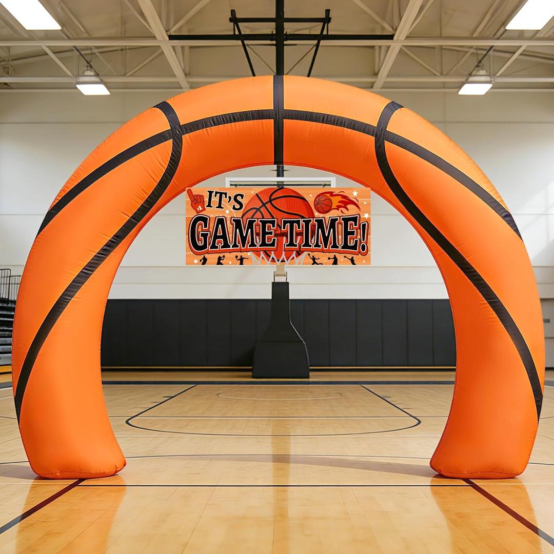 8FT Giant Basketball Inflatable Arch, Basketball Party Decorations with Game Day Banner 1Blower & Built-in 3LED Lights for Team Coach Stadium Photos Backdrop Senior Night & Birthday Blow-Up Decor