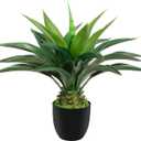 Artificial Agave Plant 2ft - 24" Large Fake Aloe Vera Plants Indoor with Fake Grass - Fake Floor Plant for Front Porch Patio Home Office Door Step Hotel Desert Style Decor 1PCS (Black Pot)
