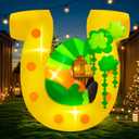 MICOCAH 6FT St Patricks Day Inflatables Outdoor Decorations, Blow Up Leprechaun Sits on a Lucky Horseshoe Arch with Shamrock Built-in LED Lights for Party Holiday Yard Garden Lawn