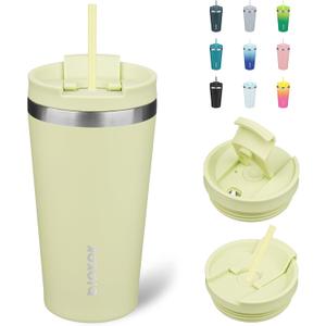 BJPKPK 18oz Insulated Tumbler With lid And Straw Stainless Steel Tumblers Travel Coffee Mug Reusable Thermal Cup, Macaron Green
