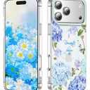 XIQI Compatible with iPhone 17 Pro Case 6.3" for Women Girls Cute Translucent Magnetic Phone Case with Floral Pattern [Never Fade Flower Design][Compatible with Mag-Safe],Hydrangea