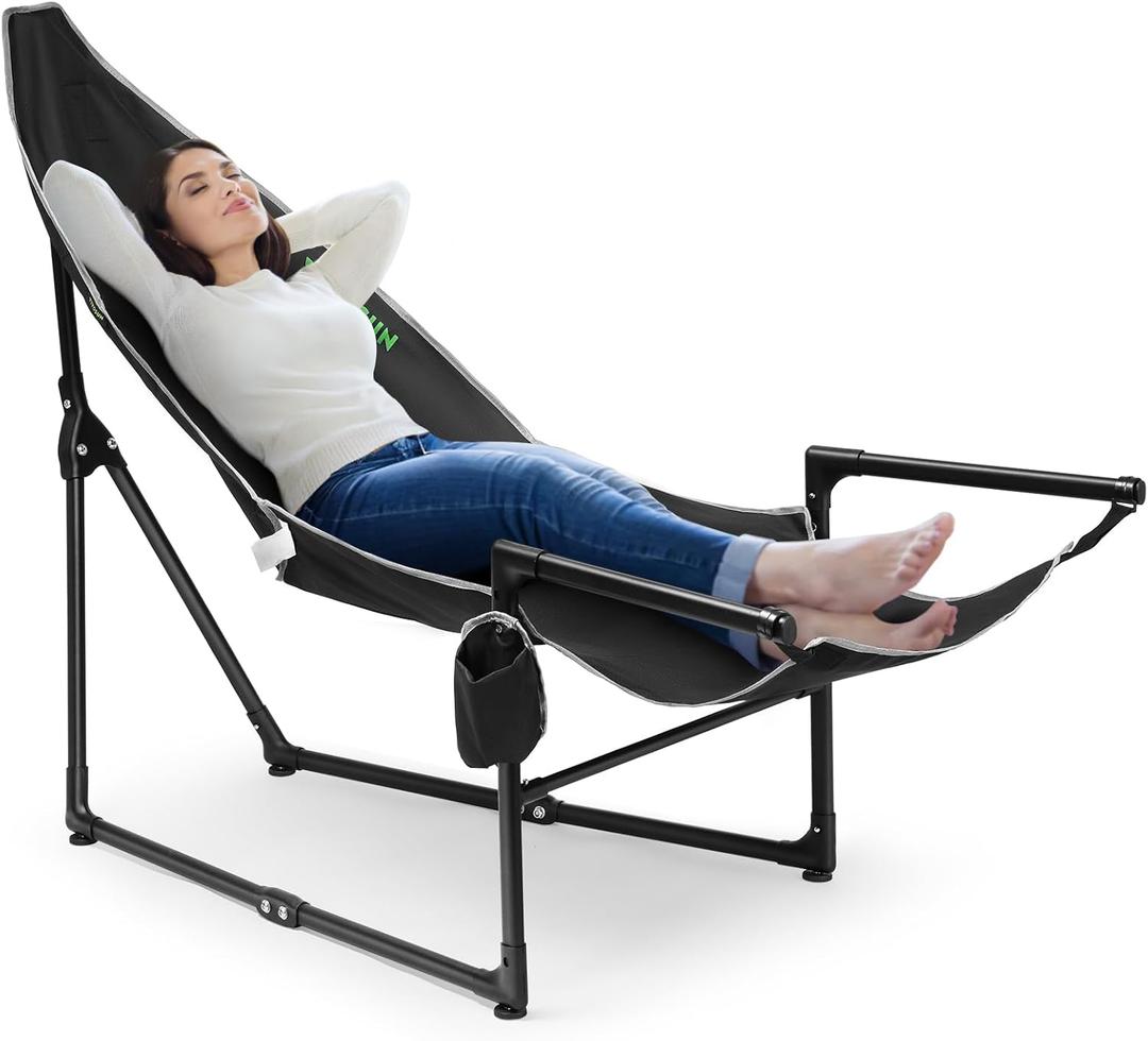VIVOSUN Chaise Lounge, 2-in-1 Reclining Chair with Footrest/Armrests, Cup Holder, Storage Pocket, and Carry Bag, Support 300 lb, for Camping, Beach, Poolside, and Patio, Black