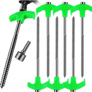 6-Pack Screw in Tent Stakes Heavy Duty, 8Drill in Style Ground Anchor Pegs with Hex Nut Driver. (6-Pack Tent Stakes)