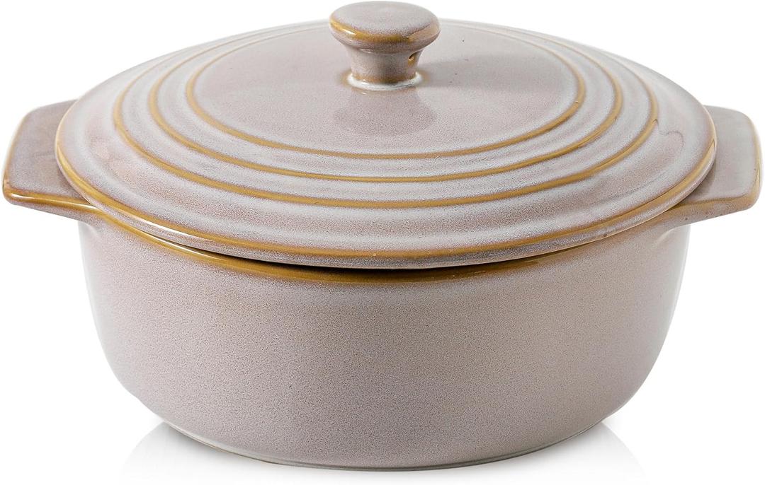 HVH Ceramic Casserole Dish with Lid Oven Safe, 2 Quart Round Casseroles Dishes Set, 9 Inches Round Baking Dish with Lid Oven Safe, Deep Casserole Dishes for Oven for Dinner Party (Sand Color)