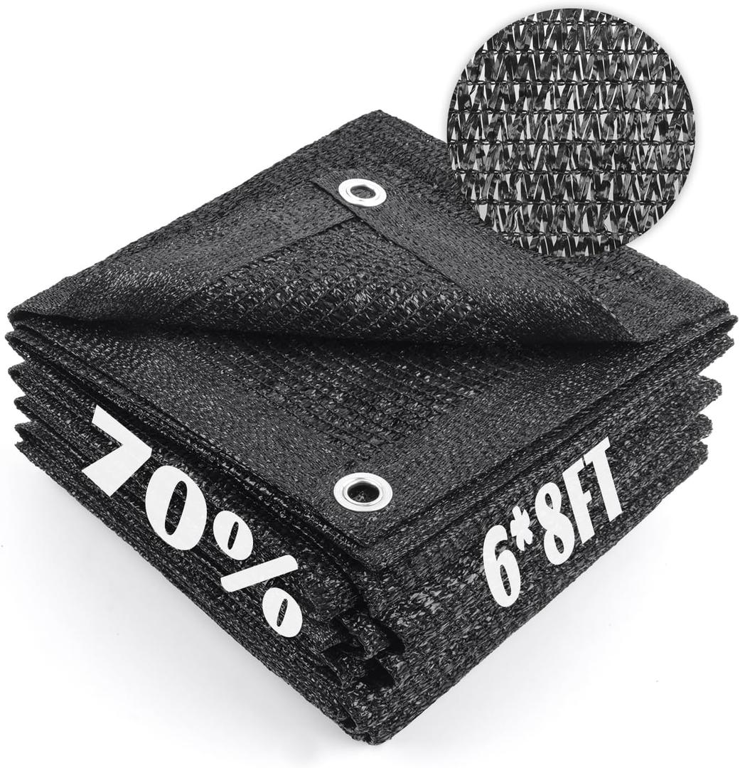 Cool Area 70% Sun Shade Cloth Mesh Tarp with Grommets for Plant Cover 6x8ft Patio Canopy Garden Pergola Greenhouse Car Barn Kennel Black (6FTx8FT)