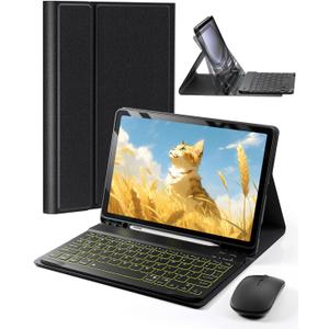 for iPad Air 11-inch/ 5th/ 4th Generation Case with Keyboard iPad Air 10.9/11-inch M3 M2 Air 5 Air 4 Gen 2025/2024/2022/2020 Magic Keyboard Backlit Built-in Pencil Holder with Mouse - Black