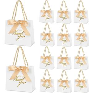 Mauproy 20 Pack Small Thank You Gift Bags with Handles, 5.5''x 2.5''x 4.7'' Mini Paper Gift Bags with Ribbons Party Favor Bags for Mother's Day Wedding Baby Shower Bridal Shower (White)