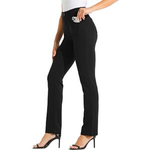 Willit 29" Women's Yoga Dress Pants Straight Leg Work Slacks Stretchy Office Casual Pants 4 Pockets Belt Loops Black S
