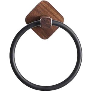 Towel Rack Aluminum Wood Towel Ring Hand Towel Holder for Bathroom Towel Rack Hanger for Kitchen Wall Mount Heavy Duty Storage, Walnut Black