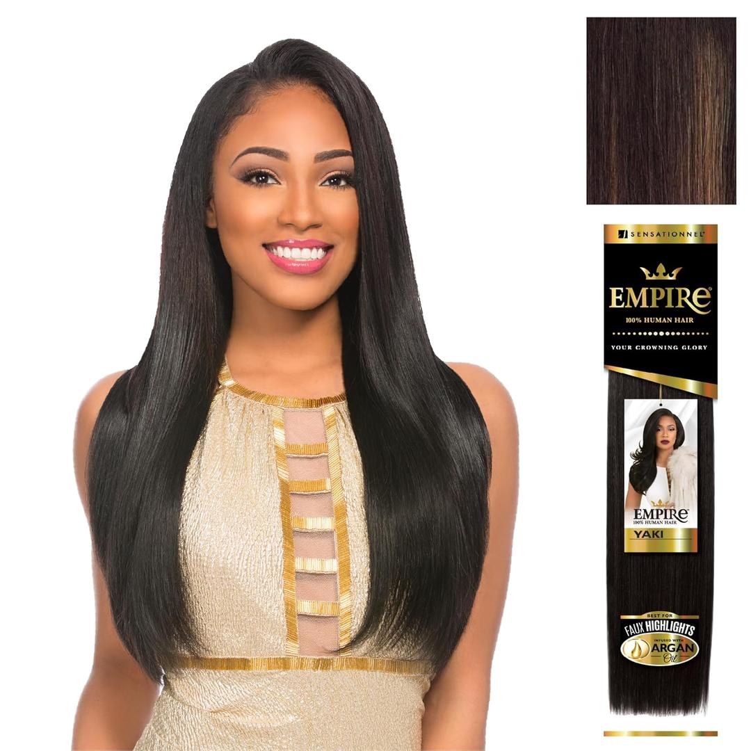 Sensationnel Empire yaki human hair - Tangle Free Weaving for Quick Weave and Sew in Styles for Faux Highlights and Fauxmiddlepart Leave Out - 1 Pack (12 inch, BL/DARKBLONDE)