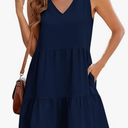 QACOHU Women's Summer Sleeveless V Neck Mini Dress with Pockets Casual Sundress Beach Dresses for Women 2026, Navy Blue, Size XL