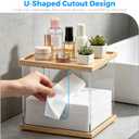 Disposable Face Towel Holder Box, Acrylic Facial Container for XL Clean Skin Club Towels, Large Face Storage with Wood Base and Wood Lid for Bathroom Vanity Countertop, Clear