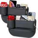 2 Pack Car Leather Cup Holder Gap Bag - Car Seat Gap Filler & Organizer, Seat Gap Storage Box Organizer Car Accessories for Women Men(Black Driver's + Passenger)