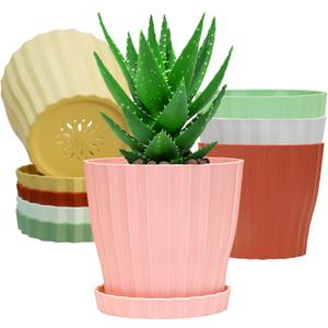 6 inch Flower Pots for Plants with Drainage Holes and Saucer, 5 Pack Plastic Plant Pots Indoor Planters for Outdoor Plants Small Garden House Home Decor, Nursery Pots for Succulent Colorful
