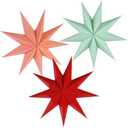 Kiddale 3 Pieces 3D 12" Large Paper Star Red Green Pink Hanging Paper Star Decorations for Weddings, Christmas Holiday, Girls Bedroom Decor, Birthday Party Celebration & Home Decoration