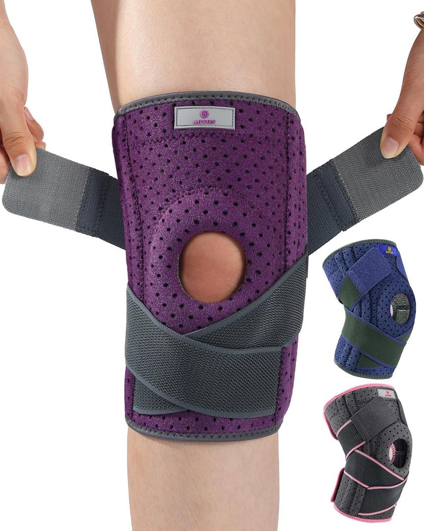 ABYON Knee Brace for Women Meniscus Tear, ACL, Arthritis. Knee Support with Dual Side Stabilizers & Crossed Compression Straps Maximum Support for Knee Pain Relief and Fast Recovery Plus Size - Please Check Sizing Video Before Buying (4X-Large/5X-Large (Pack of 1), Purple