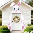2 x Easter Bunny Door Banner Decorations Cute Cartoon Rabbit Hanging Porch Sign Banner Pink Giant Happy Easter Door Cover for Front Door Home Wall Garage Decor Spring Birthday Baby Shower Party Supplies
