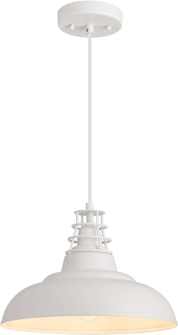 White Pendant Lights Kitchen Island,Dining Room Light Fixtures Over Table with Metal Dome Shade, Modern Farmhouse Adjustable Cord Hanging Lighting for Bar,Sink 1 Pack