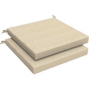 LVTXIII Outdoor Chair Cushions 19"x19"x2" Pack of 2, Water-Repellent Square Corner Memory Foam Seat Cushions with Ties for Garden Patio Furniture, Strip Beige