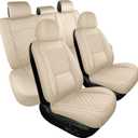 Car Seat Covers Full Set 5PCS,3D Design with Lumbar Support Nappa Leather Automotive Seat Covers for Cars SUV Truck Sedan,Universal Anti-Slip Driver Seat Cover with Backrest Style2 Light Beige