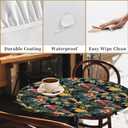 Round Fitted Tablecloth with Elastic Edge, Waterproof Stain Resistant Fabric Table Cover for 53"-60" Round Table, Indoor Outdoor Dining, Kitchen Decor, Camping, Party, Holiday, Tropical Birds
