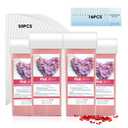 Roll On Wax, Hair Removal Wax Cartridges with Strips 50Pcs and Wax Wipes 16Pcs, Depilatory Wax Roller Refill 4 Pack, Waxing Kit for Leg, Arm, Underarm