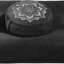 Meditation Zafu Cushion Set with Buckwheat Hulls & Memory Foam - Ergonomic Support for Yoga & Sitting - Removable Machine-Washable Luxury Velvet Cover - for Adults and Kids (Black)