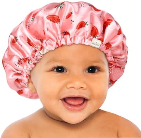 YANIBEST Baby Satin Bonnet Sleep Cap - Double Layer Reversible Adjustable Silky Satin Cap for Infant Toddler(6-36Months,Strawberry)