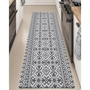 LUMI Anti Fatigue Kitchen Cushioned Mat for Floor, Ultra Soft Non-Slip Waterproof Runner for Standing, Stain Resistant PVC Comfort Rugs for Home, Office, Sink, Laundry, 24x59 (Gray and White)
