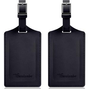 Travelambo Luggage Tags for Suitcases Faux Leather Privacy Protection 2 Pack Bag Tags Travel Accessories Essential, Black