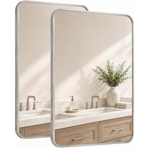 2-Pack 24x36 Inch Brushed Nickel Rounded Rectangle Vanity Mirrors