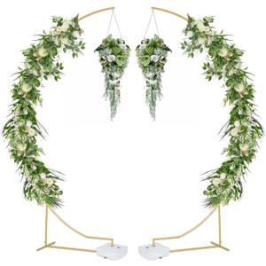 Vincidern 2pcs Curved Gold Metal Wedding Arch Backdrop Stand, 8.2ft Balloon Arch Stand, Event Decoration for Wedding Ceremony, Engagement Party, Celebration Decoration