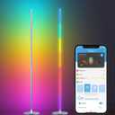 Vexinat Corner Floor Lamp, Smart RGB LED Corner Lamp with App & Remote, Modern Floor Lamp with 16 Million Colors, Music Sync, Scene Modes, Color Changing Standing Lamps for Living Room, Bedroom, Silver 
