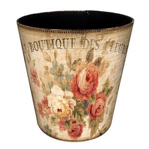10L Wastebasket Retro Decorative Trash Can Waterproof PU Leather Wastebasket Without Lid for Kitchen, Office, Living Room, Bedroom (Flower-1)