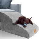 Topmart High Density Extended Foam Dog Ramp&Steps 2 Tiers,11.8" High,Non-Slip Dog Stairs,Soft Foam Pet Ladder with Waterproof Cover,Best for Injured,Older Cats,Pets with Joint Pain