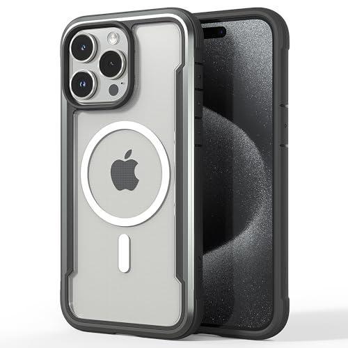 RAPTIC Shield Magnetic for iPhone 15 Pro Max Case, Compatible with MagSafe, Shockproof Protective Clear Case, Military Grade 10ft Drop Tested, Durable Aluminum Frame, 6.7 inch, Black - Tamaño For iPhone 15 Pro Max 6.7 - Color Black/Grey