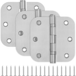 3 Pack Stainless Steel 3.5 x 3.5 Inch Silver Ball Bearing Door Hinges with 5/8 Radius Corners, 3 1/2 Inch Rounded Interior Door Hinges for Bathroom, Bedroom, Living Room