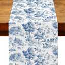 Blue and White French Vintage Table Runner Vintage Toile de Jouy Country Cottagecore Home Kitchen Dining Room Table Decor