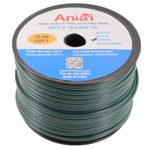 SPT-2 18/2 Low Voltage Landscape Wire 250FT - 18 Gauge 2 Conductor Stranded Copper Cable for Outdoor Lighting, Direct Burial Waterproof Electrical Wire, Green