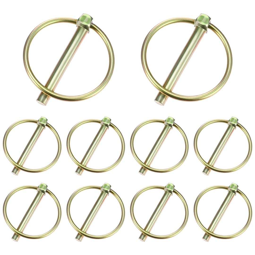 MBAIYO 10Pcs Heavy Duty Lynch Pin Assortment Kit with Ring, 1/4 Inch Pin Locks Round Carbon Steel Linch Pins Trailer Coupler Pins for Trailers Farm Tractors Trucks Lawn Mowers And Industrial Equipment