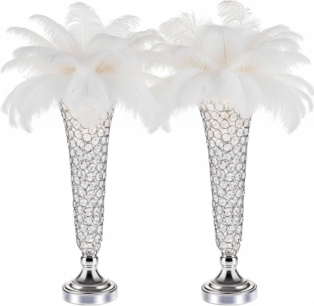 Silver Crystal Vases for Wedding Centerpieces - 20" Tall Metal Trumpet Flower Vases for Tables, Elegant Floral Stands Silver Vases for Holiday Event Celebrations Christmas Wedding Home Decorations
